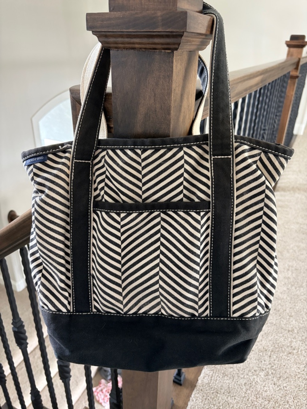 Lands End Boat Tote Chevron Black & White
